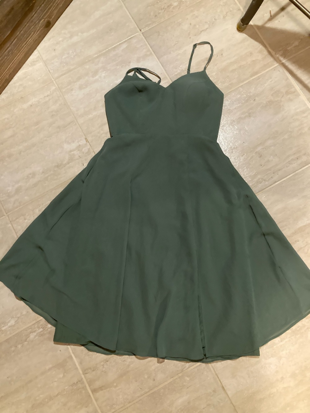 Azazie Forest Green Spaghetti-Strap High-Low A-Line Dress